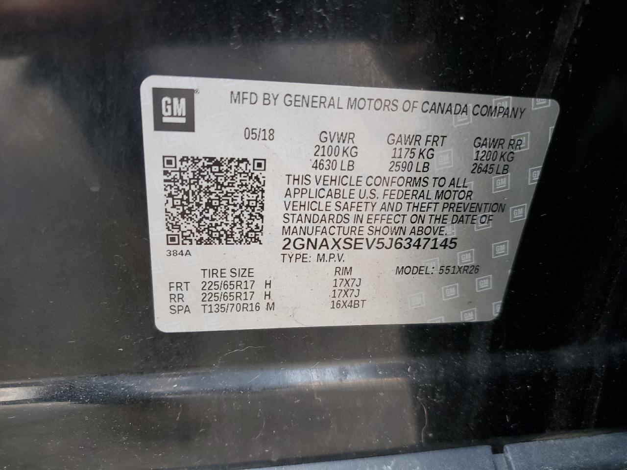 2GNAXSEV5J6347145 CHEVROLET EQUINOX 2018