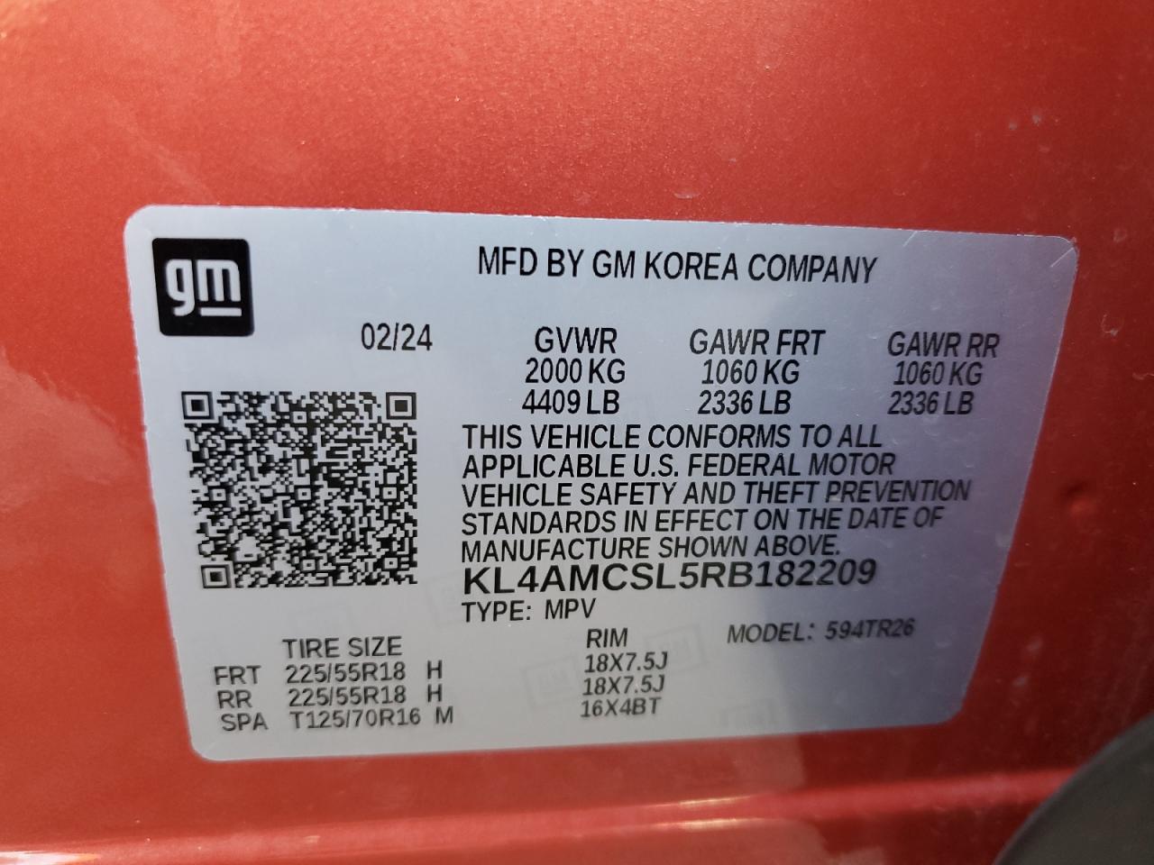 2024 Buick Encore Gx Preferred VIN: KL4AMCSL5RB182209 Lot: 51734815