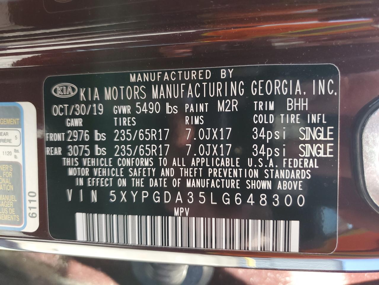2020 Kia Sorento L VIN: 5XYPGDA35LG648300 Lot: 53836655