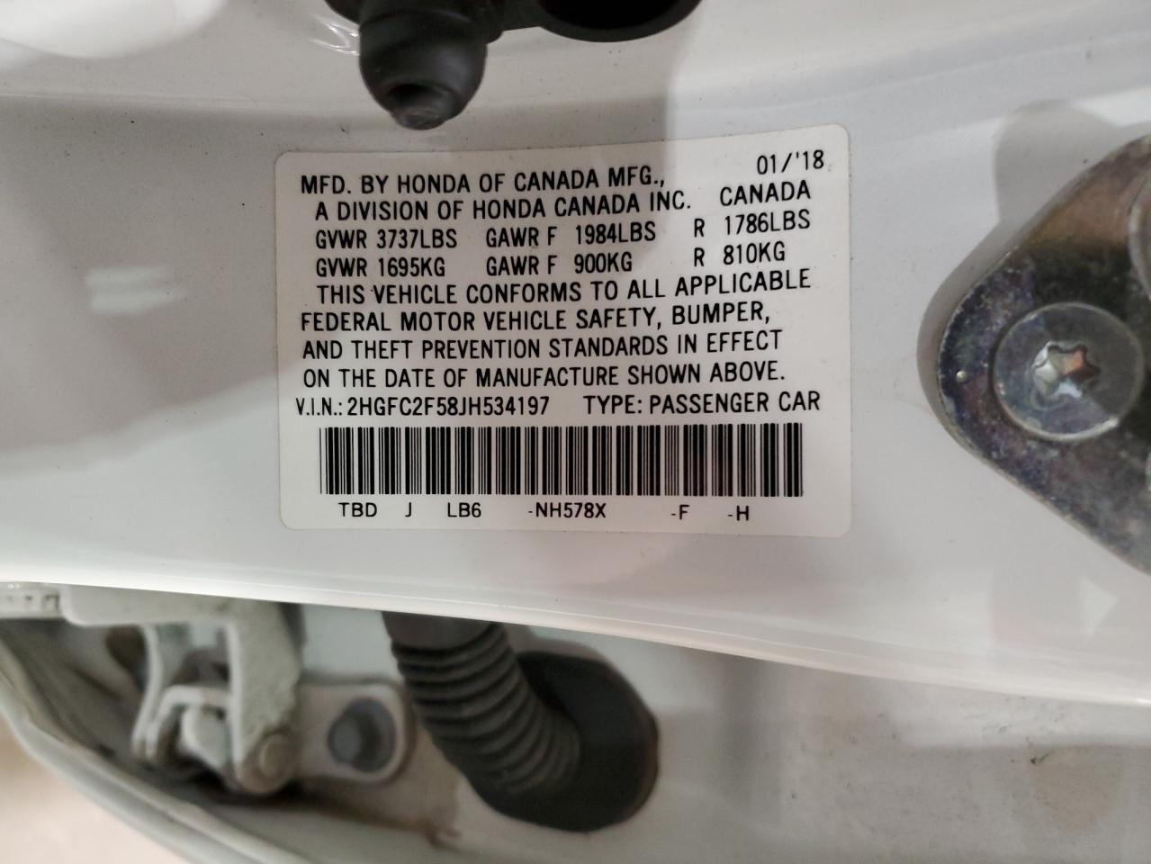 2HGFC2F58JH534197 HONDA CIVIC 2018