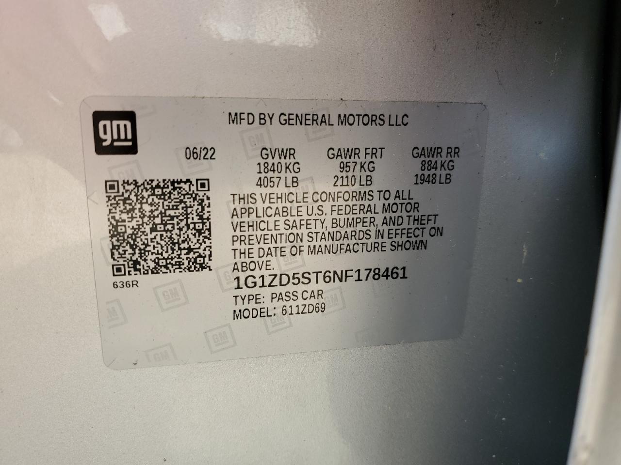 1G1ZD5ST6NF178461 CHEVROLET MALIBU 2022