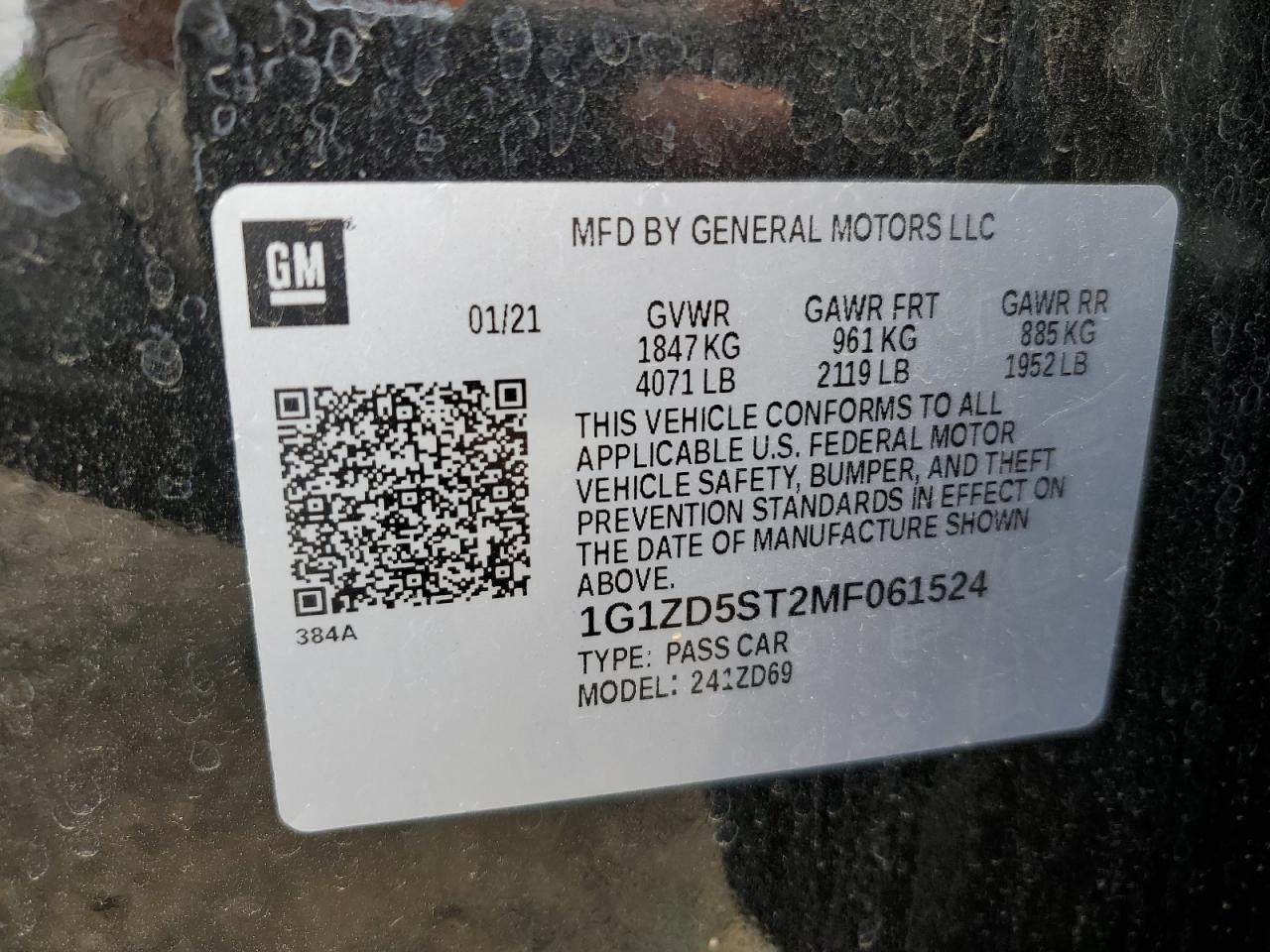 1G1ZD5ST2MF061524 CHEVROLET MALIBU 2021
