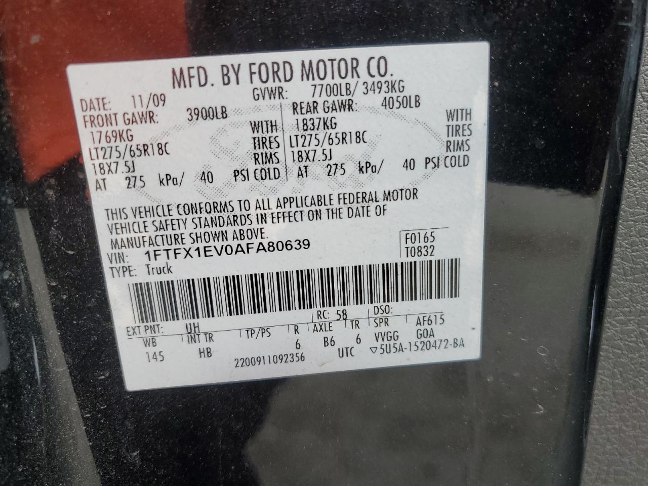 2010 Ford F150 Super Cab VIN: 1FTFX1EV0AF80639 Lot: 51919985