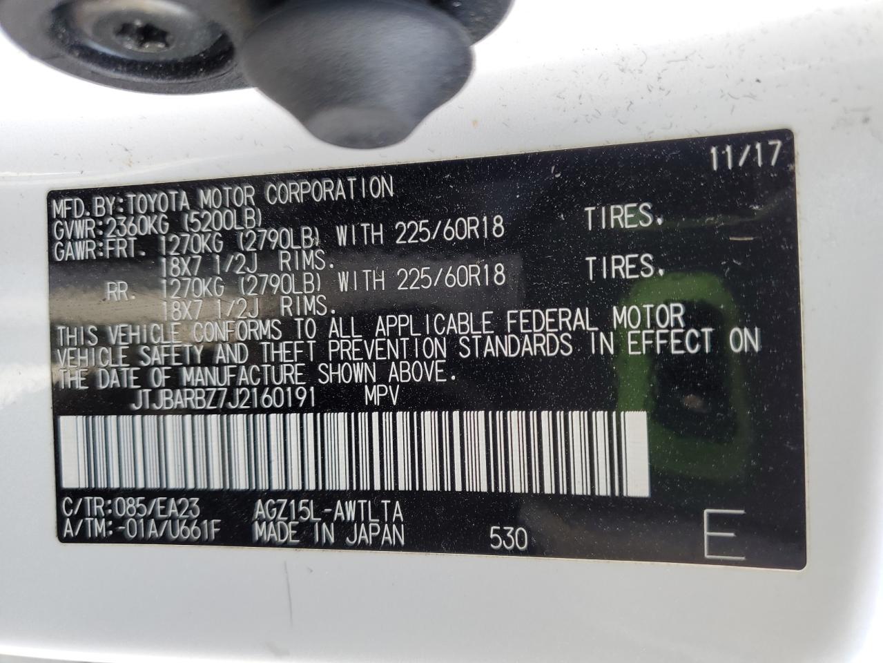 2018 Lexus Nx 300 Base VIN: JTJBARBZ7J2160191 Lot: 53658475