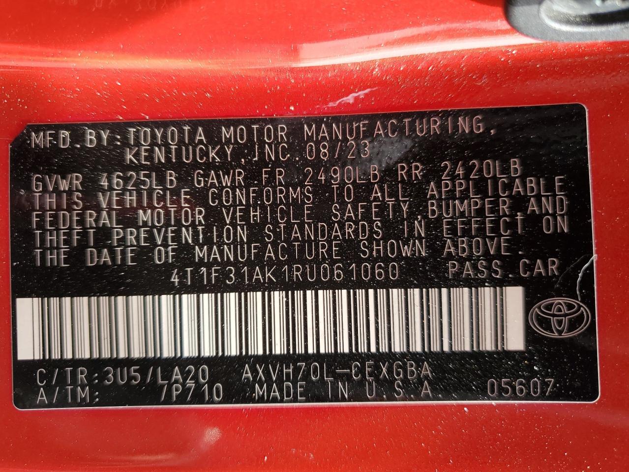 4T1F31AK1RU061060 TOYOTA CAMRY 2024