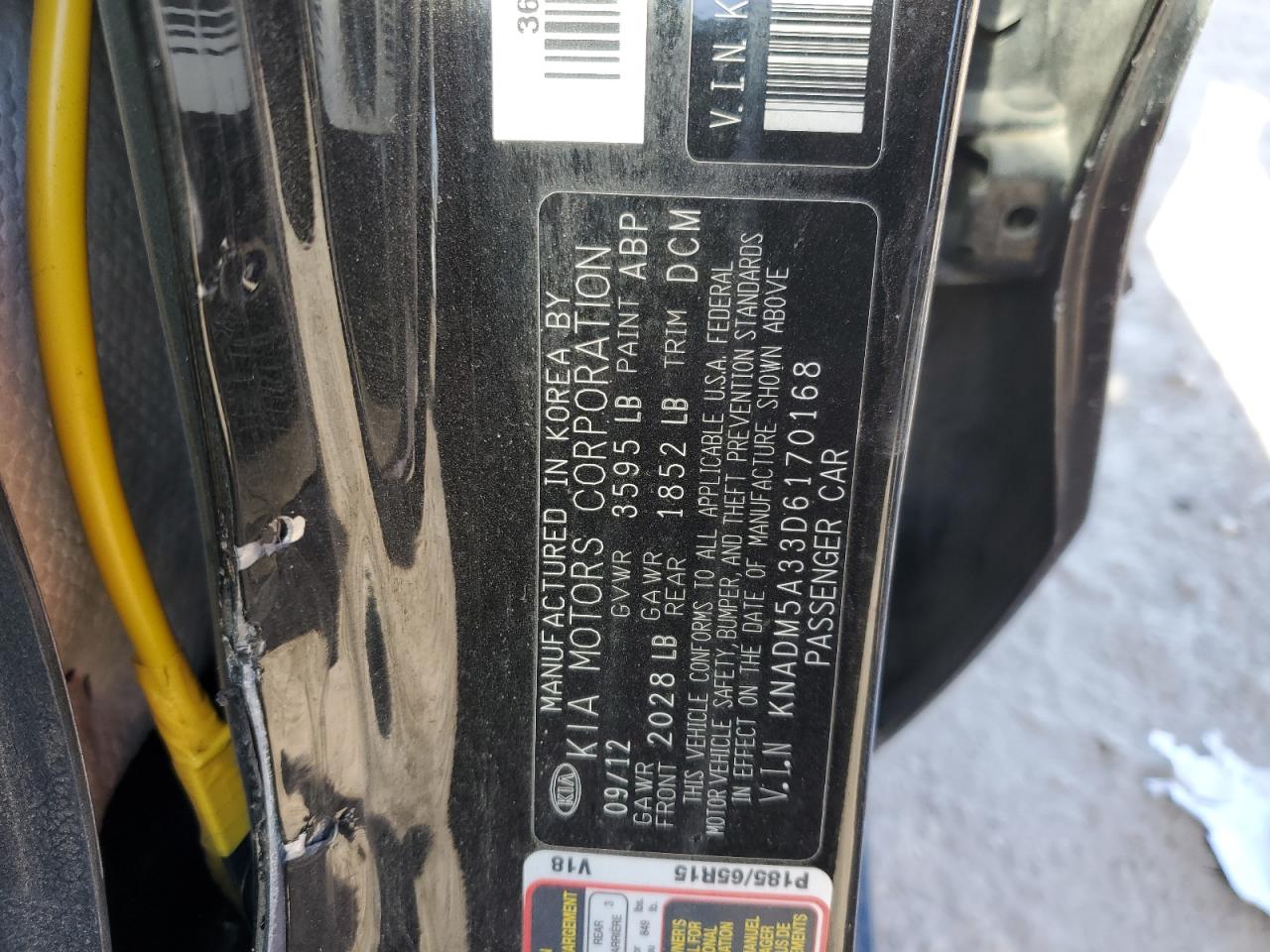 2013 Kia Rio Lx VIN: KNADM5A33D6170168 Lot: 52145095