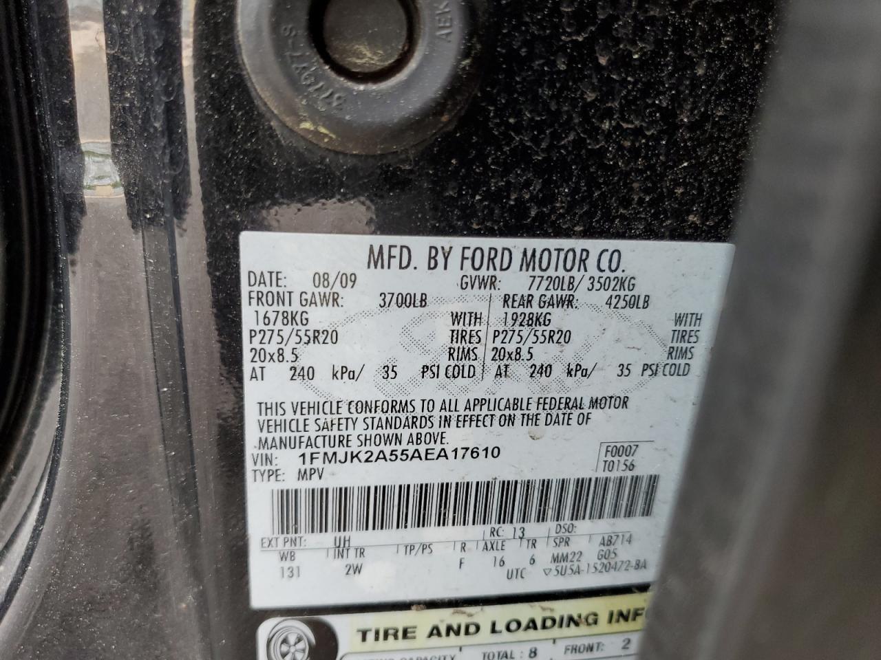 2010 Ford Expedition El Limited VIN: 1FMJK2A55AEA17610 Lot: 54061585