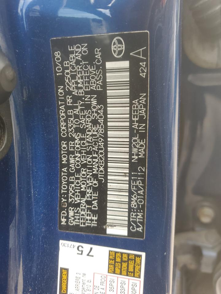 2009 Toyota Prius VIN: JTDKB20U497854043 Lot: 54071245