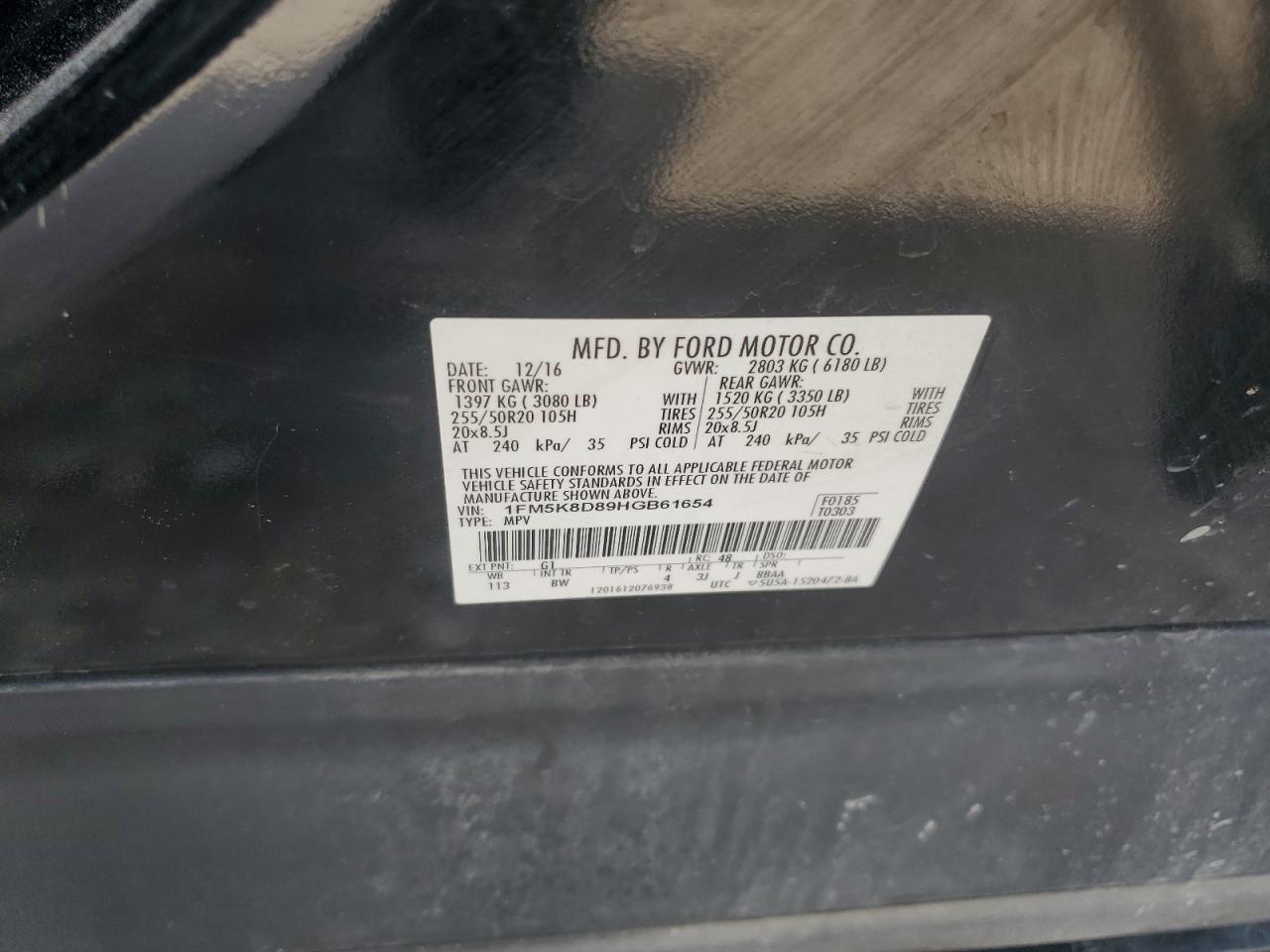 2017 Ford Explorer Xlt VIN: 1FM5K8D89HGB61654 Lot: 53840015