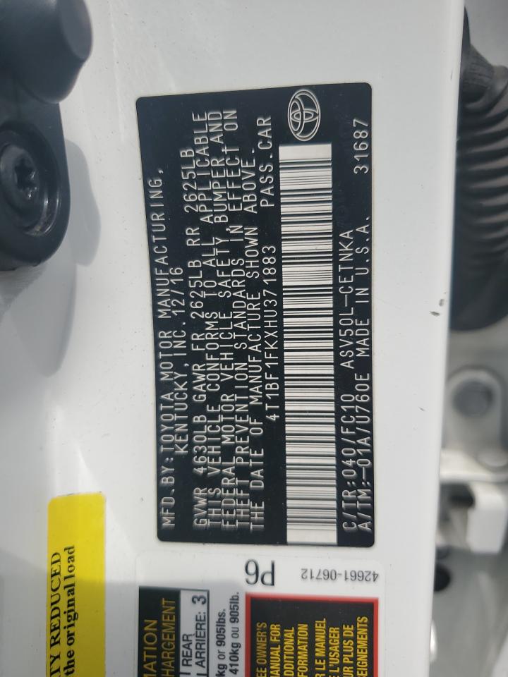 4T1BF1FKXHU371883 TOYOTA CAMRY 2017