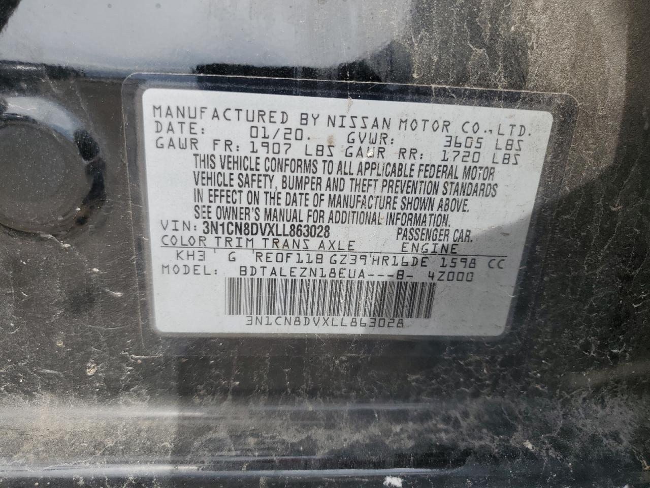 3N1CN8DVXLL863028 NISSAN VERSA 2020