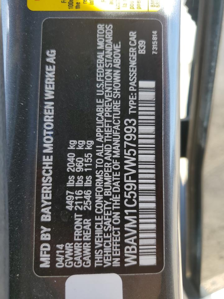 2015 BMW X1 Sdrive28I VIN: WBAVM1C59FVW57993 Lot: 52279735