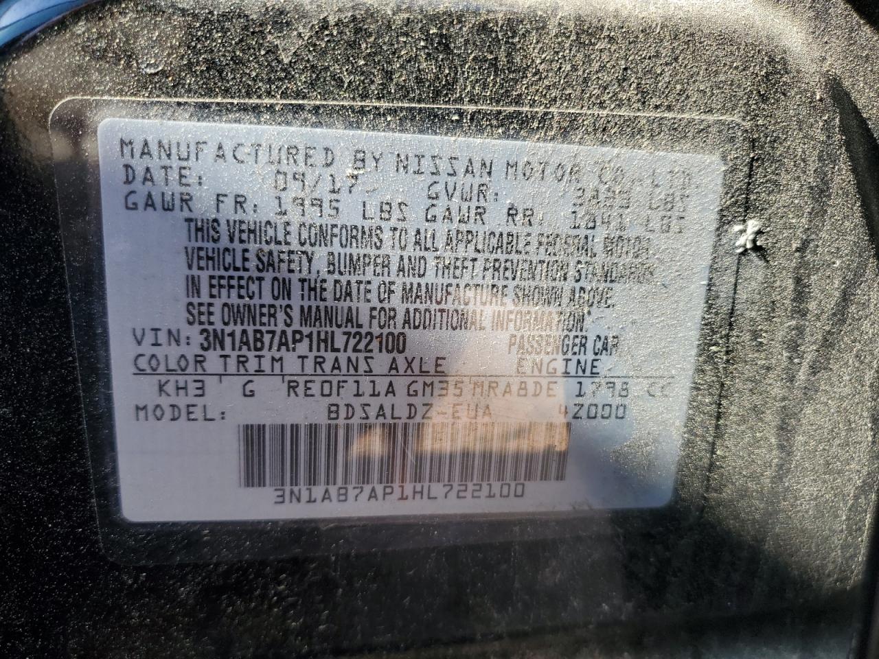 3N1AB7AP1HL722100 NISSAN SENTRA 2017