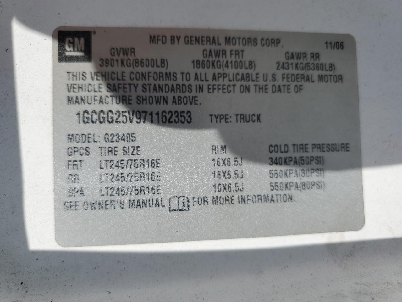 1GCGG25V971162353 2007 Chevrolet Express G2500