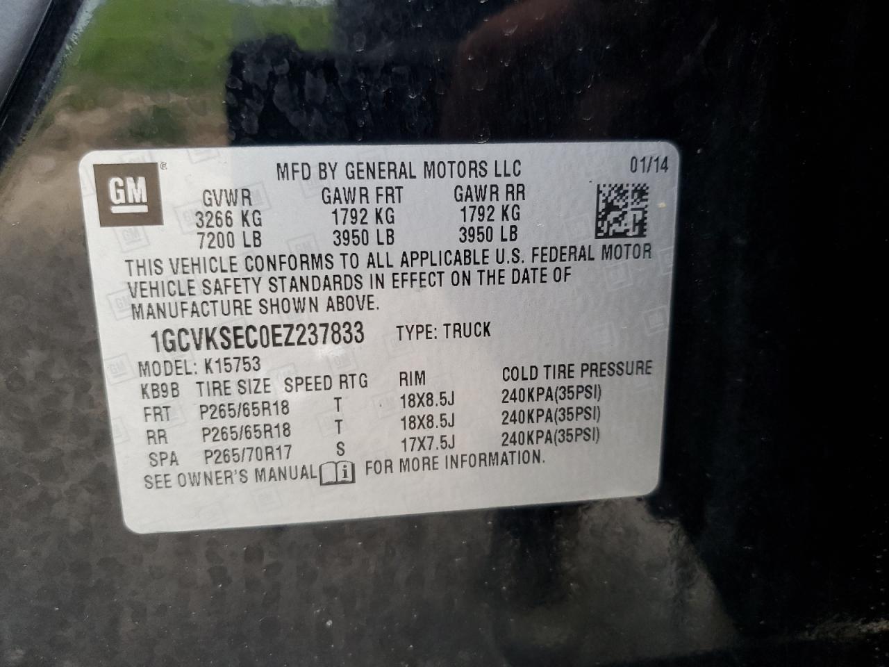 2014 Chevrolet Silverado K1500 Ltz VIN: 1GCVKSEC0EZ237833 Lot: 55174575