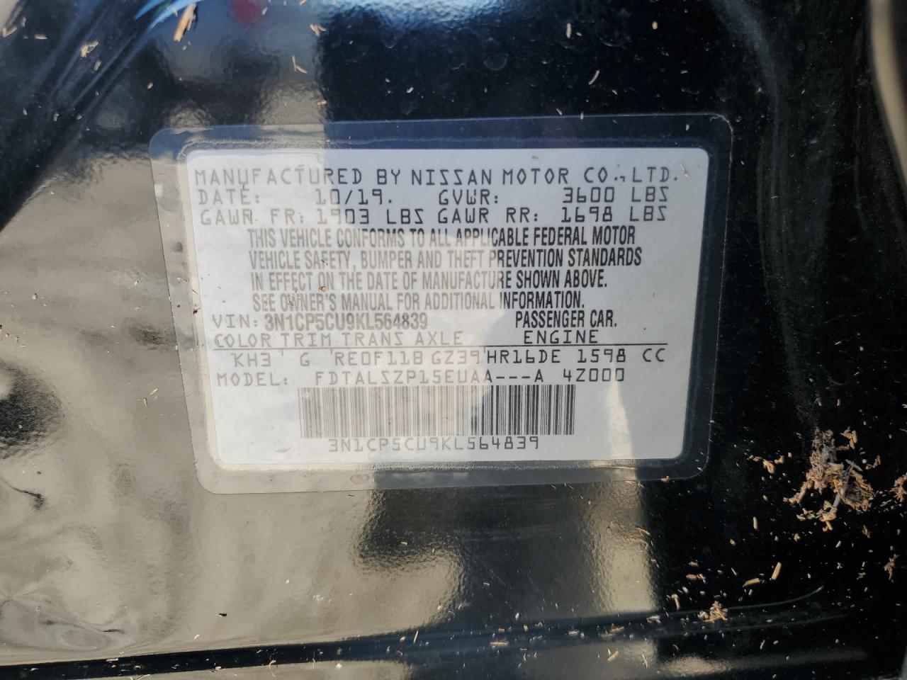 3n1cp5cu9kl564839 3N1CP5CU9KL564839 2019 Nissan Kicks S