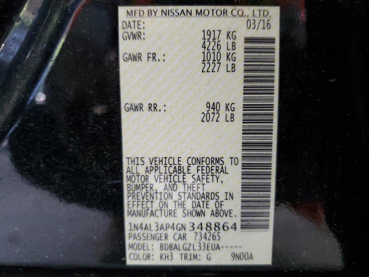 1N4AL3AP4GN348864 NISSAN ALTIMA 2016