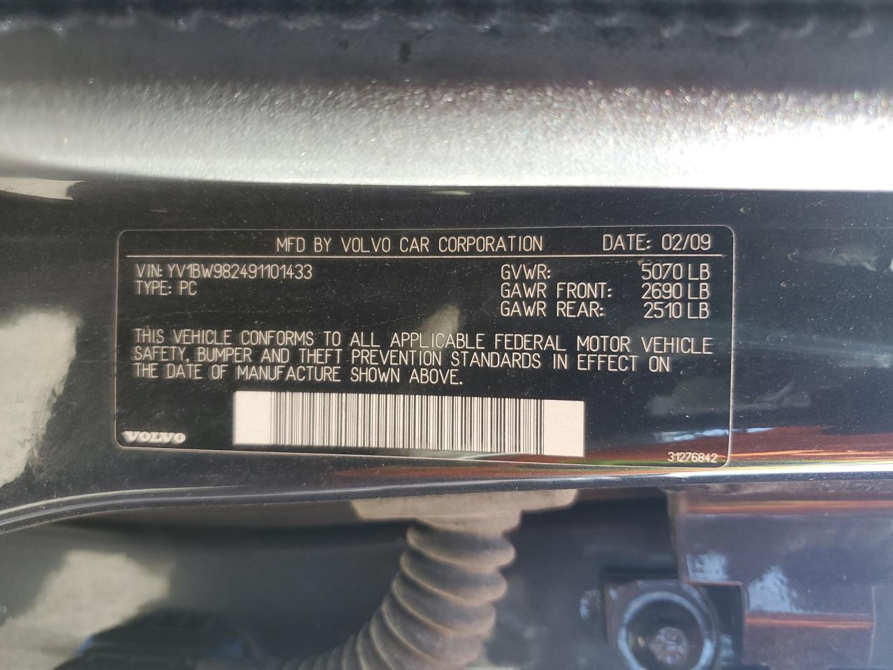 2009 Volvo V70 3.2 VIN: YV1BW982491101433 Lot: 54880285