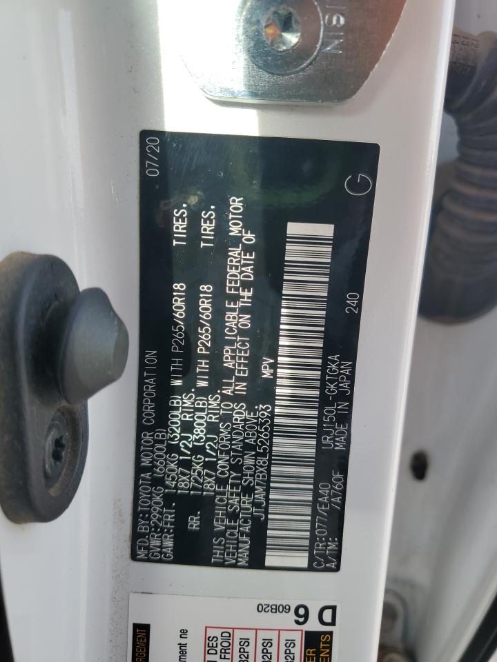 2020 Lexus Gx 460 Premium VIN: JTJAM7BX8L5265393 Lot: 54783925