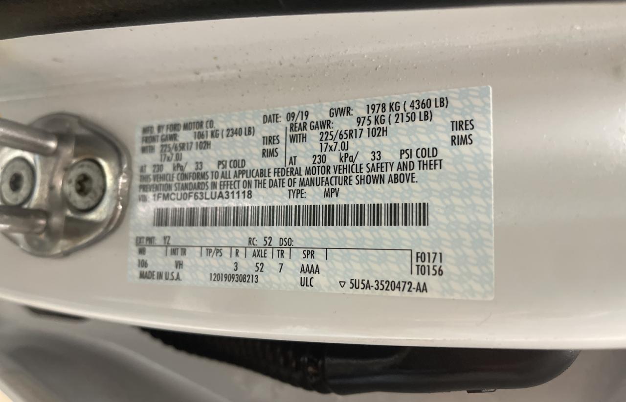1FMCU0F63LUA31118 FORD ESCAPE 2020