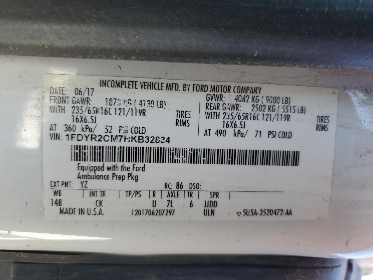 1FDYR2CM7HKB32834 FORD TRANSIT 2017