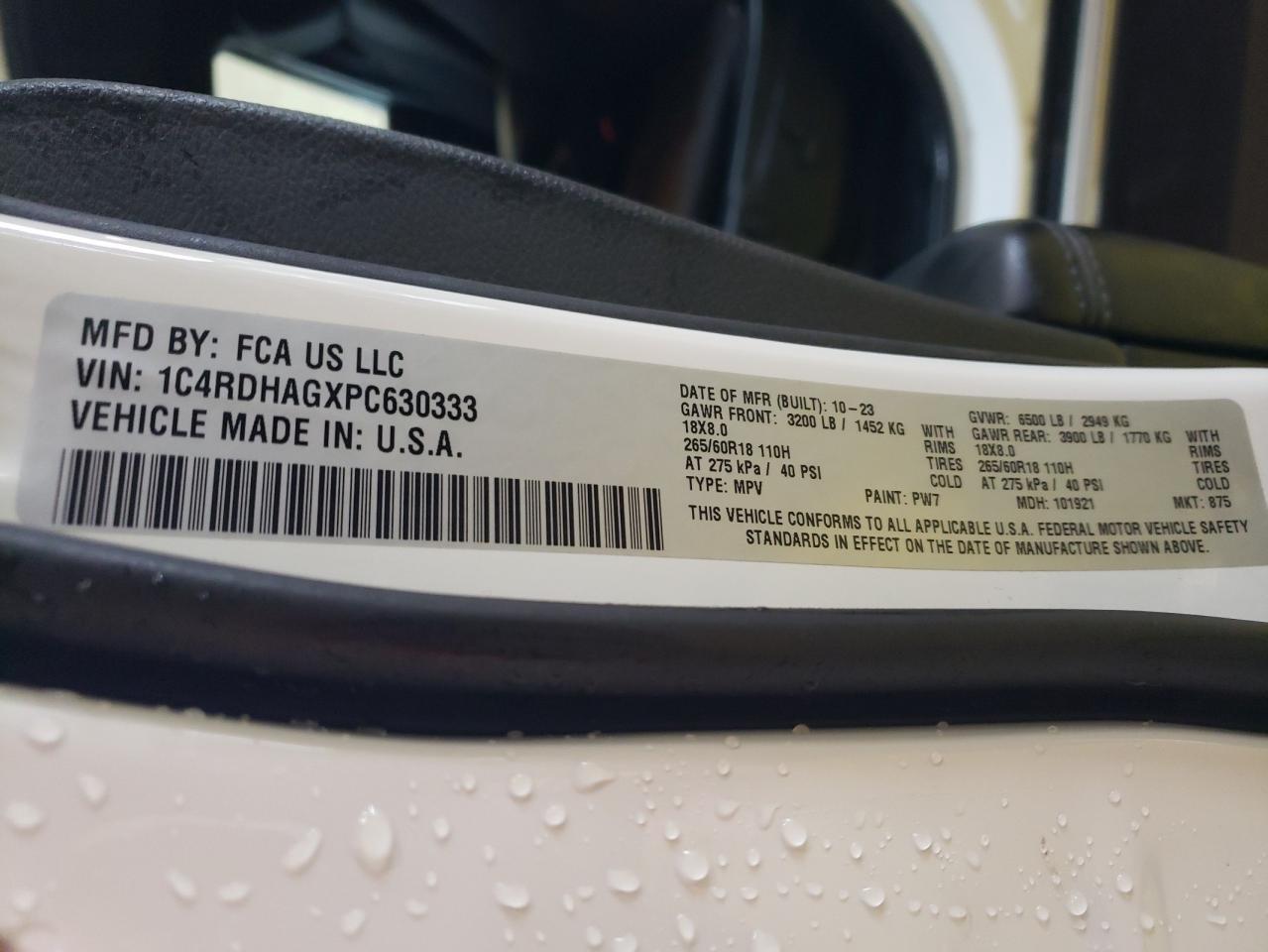 2023 Dodge Durango Sxt VIN: 1C4RDHAGXPC630333 Lot: 51867645