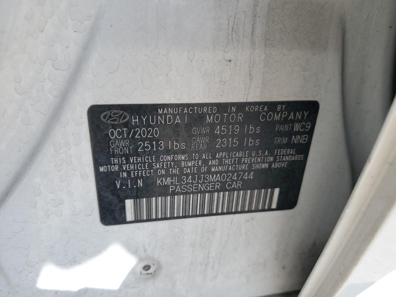 2021 Hyundai Sonata Hybrid VIN: KMHL34JJ3MA024744 Lot: 53402745