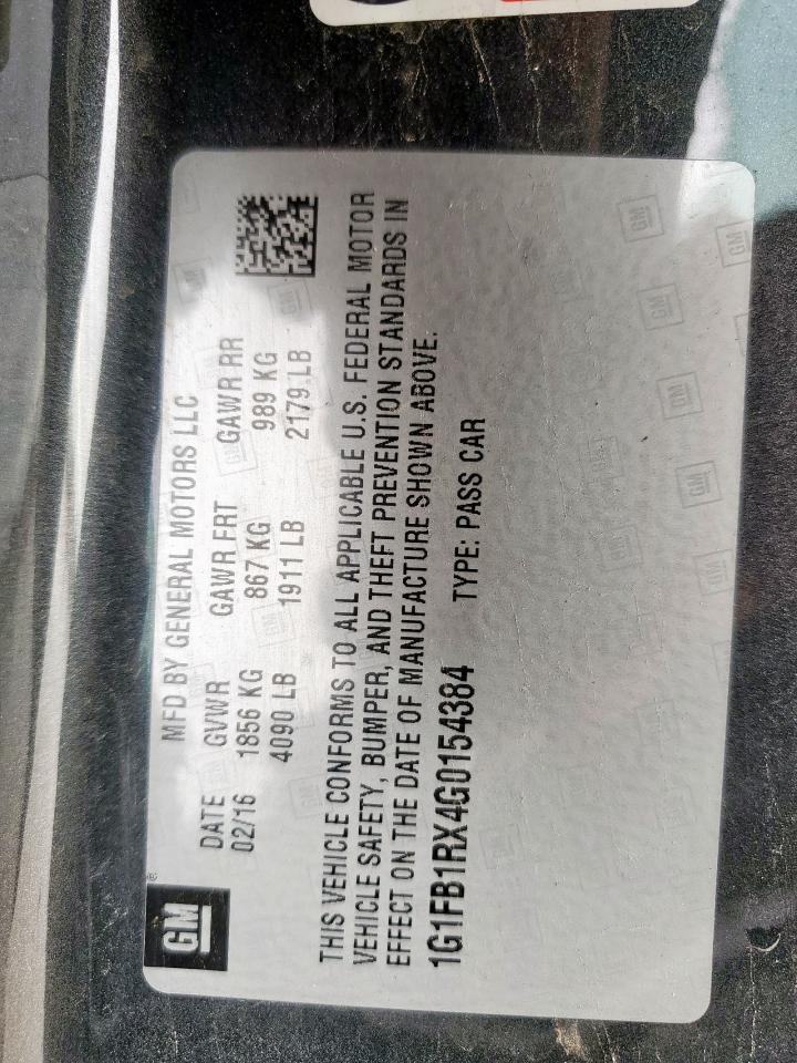 1G1FB1RX4G0154384 CHEVROLET CAMARO 2016