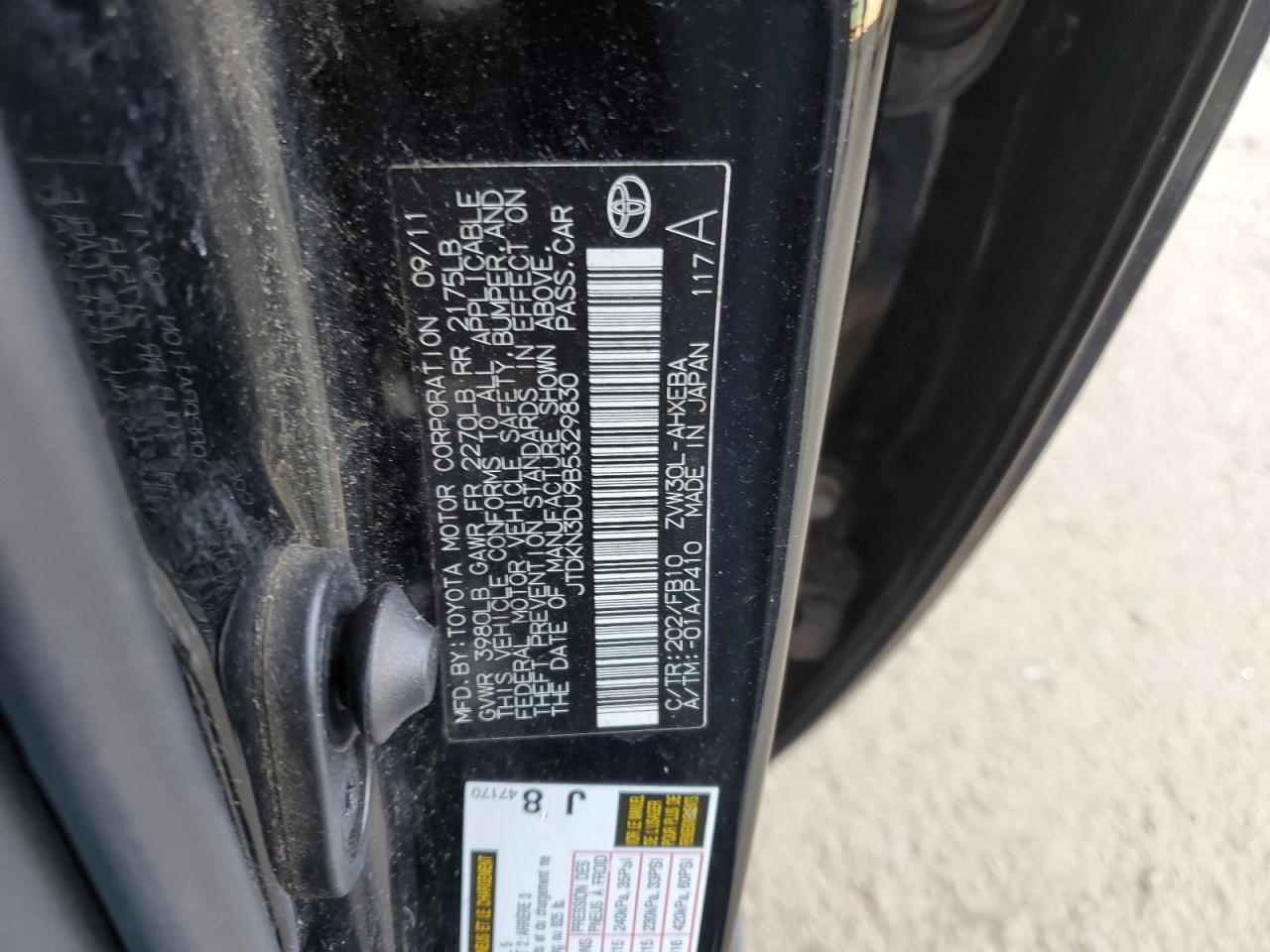 2011 Toyota Prius VIN: JTDKN3DU9B5329830 Lot: 54979345