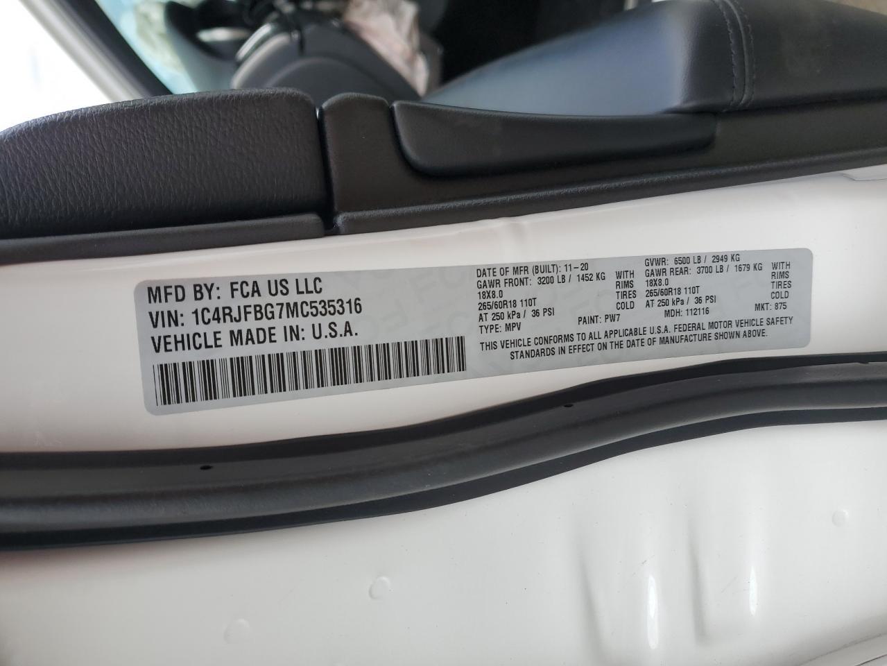 2021 Jeep Grand Cherokee Limited VIN: 1C4RJFBG7MC535316 Lot: 52822995