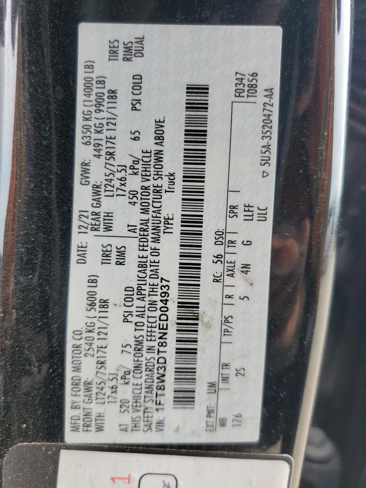 2022 Ford F350 Super Duty VIN: 1FT8W3DT8NED04937 Lot: 53140215