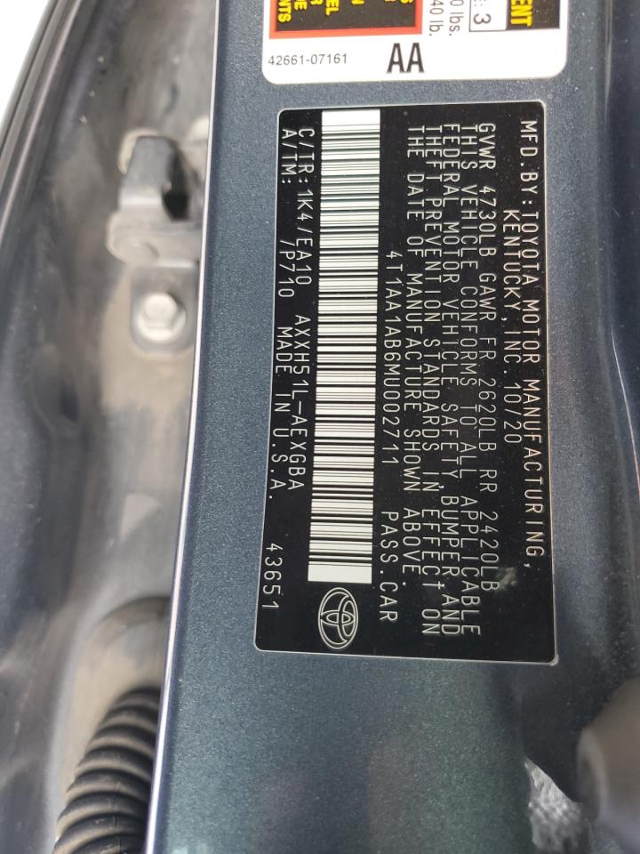 2021 Toyota Avalon Xle VIN: 4T1AA1AB6MU002711 Lot: 54987405