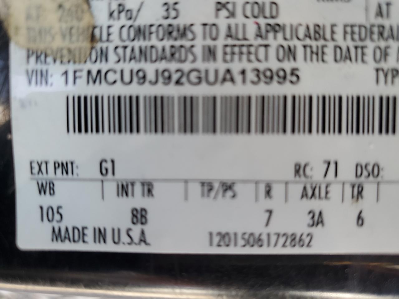 1FMCU9J92GUA13995 FORD ESCAPE 2016