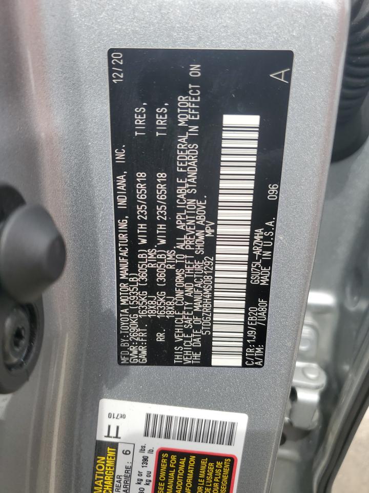 2021 Toyota Highlander Xle VIN: 5TDGZRBH4MS081292 Lot: 53674315