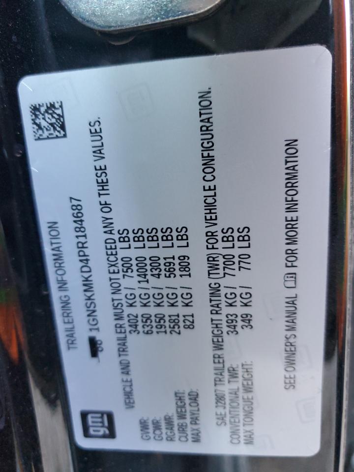 2023 Chevrolet Tahoe K1500 Ls VIN: 1GNSKMKD4PR184687 Lot: 52014155