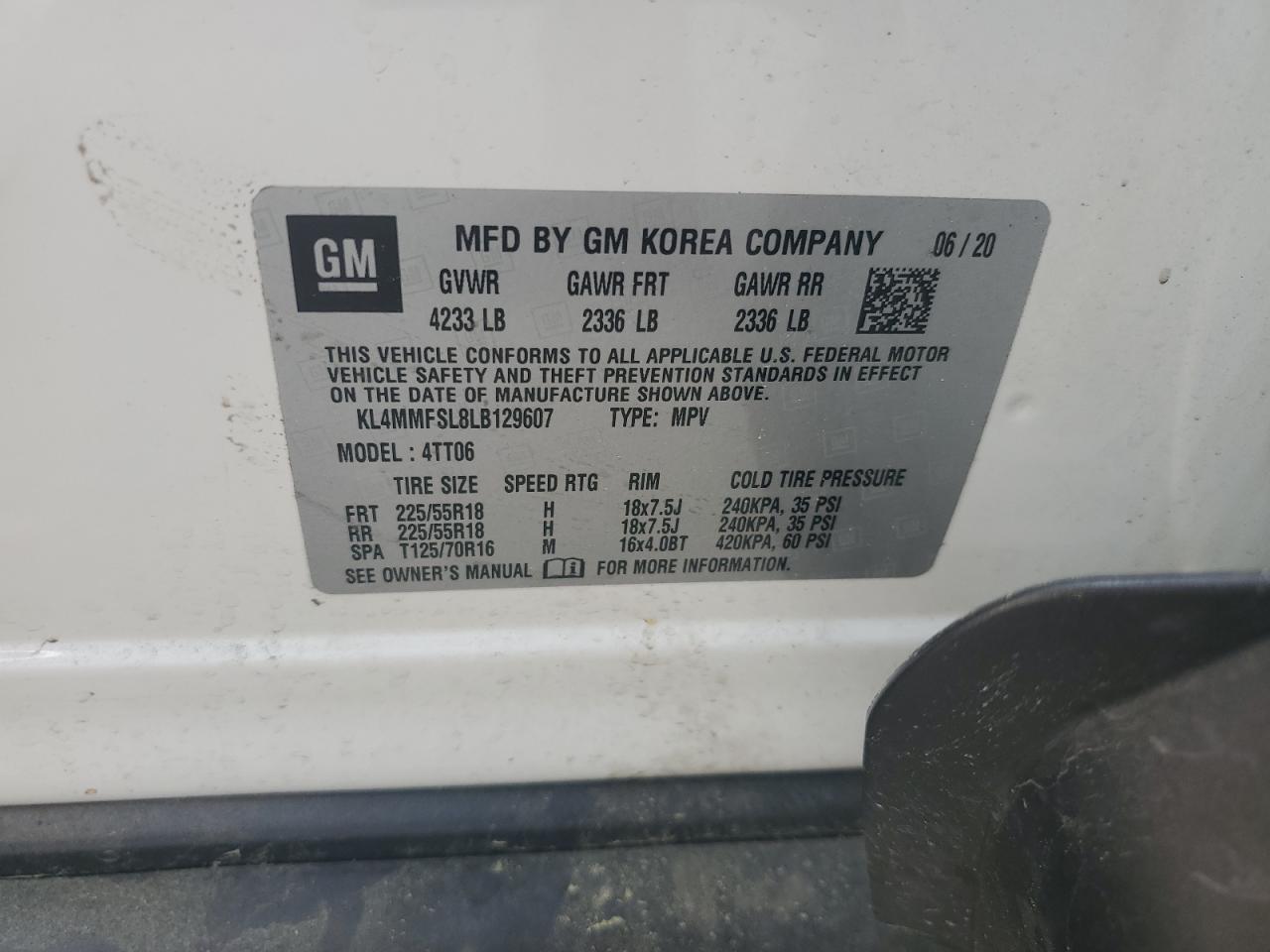 2020 Buick Encore Gx Essence VIN: KL4MMFSL8LB129607 Lot: 55465665