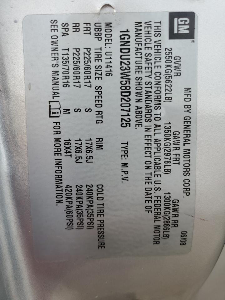 2008 Chevrolet Uplander Ls VIN: 1GNDU23W58D207125 Lot: 52965595