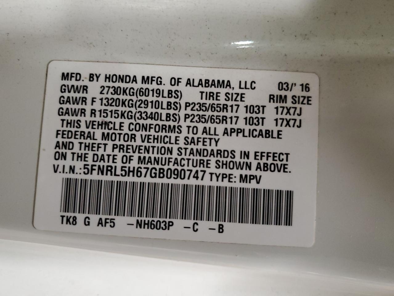 5FNRL5H67GB090747 HONDA All Models 2016