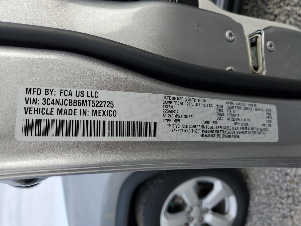 2021 Jeep Compass Latitude VIN: 3C4NJCBB6MT522725 Lot: 52069125