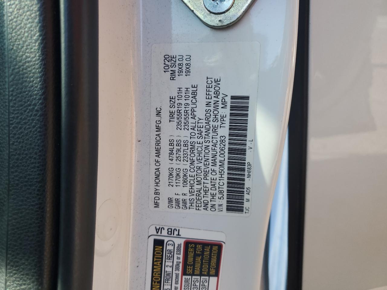 2021 Acura Rdx Technology VIN: 5J8TC1H50ML006283 Lot: 51819465