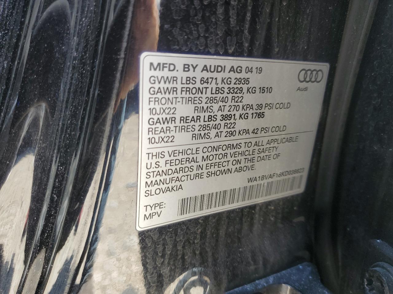 2019 Audi Q8 Premium Plus VIN: WA1BVAF18KD036623 Lot: 53841445