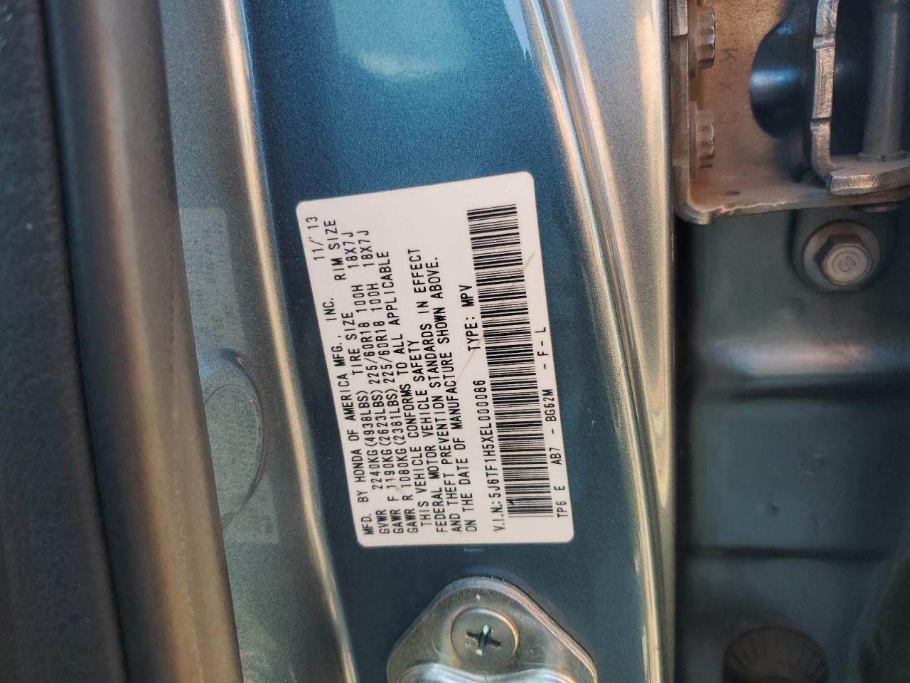 2014 Honda Crosstour Exl VIN: 5J6TF1H5XEL000086 Lot: 52549085