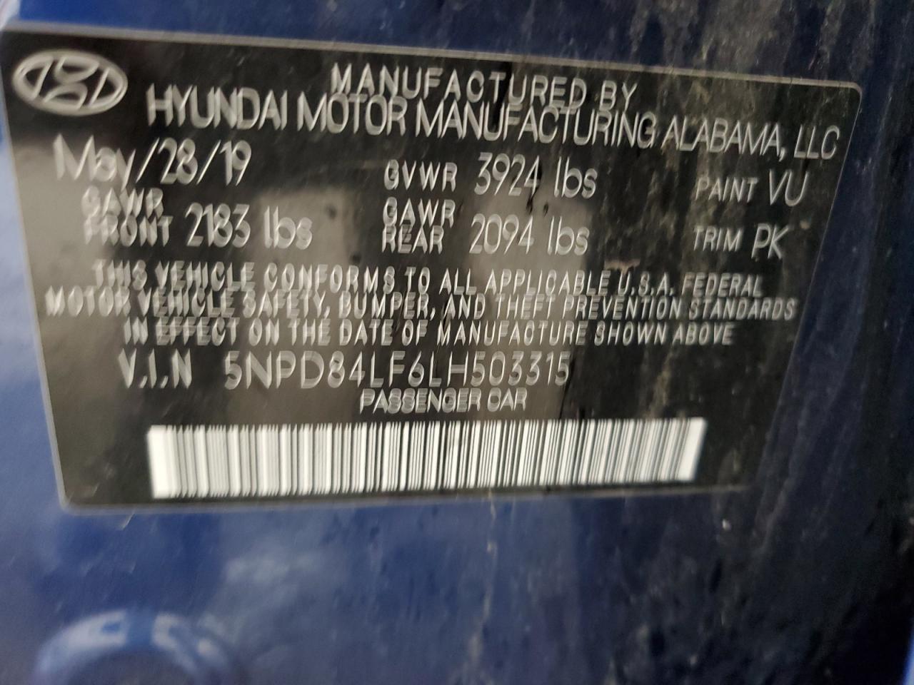 2020 Hyundai Elantra Sel VIN: 5NPD84LF6LH503315 Lot: 53443855