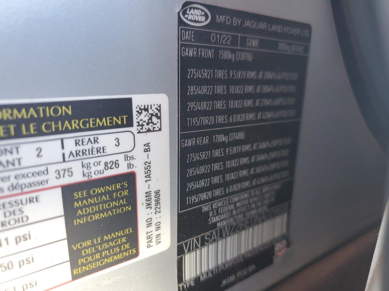 2022 Land Rover Range Rover Sport Svr VIN: SALWZ2RE0NA229606 Lot: 54435565