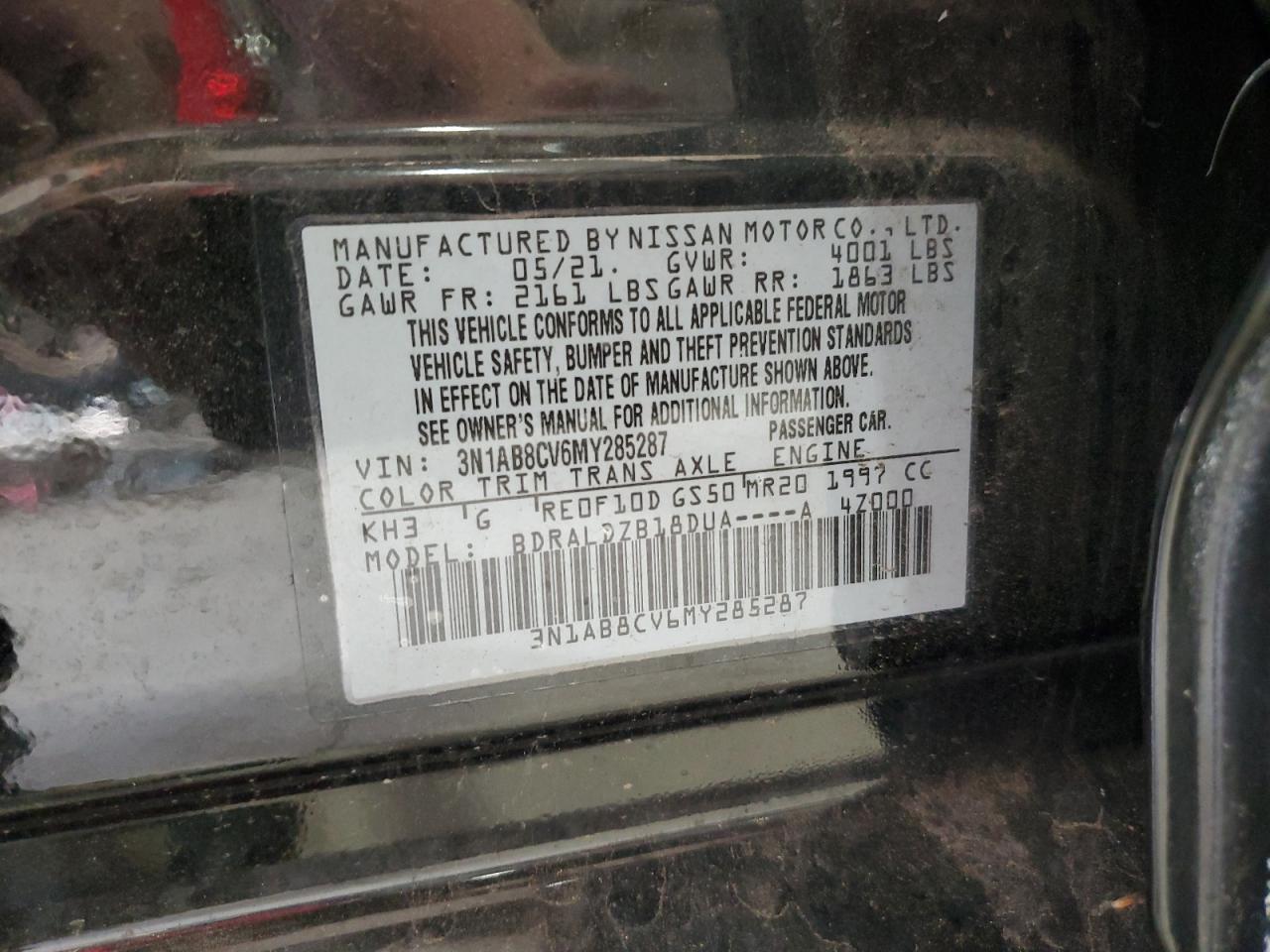 2021 Nissan Sentra Sv VIN: 3N1AB8CV6MY285287 Lot: 54089955