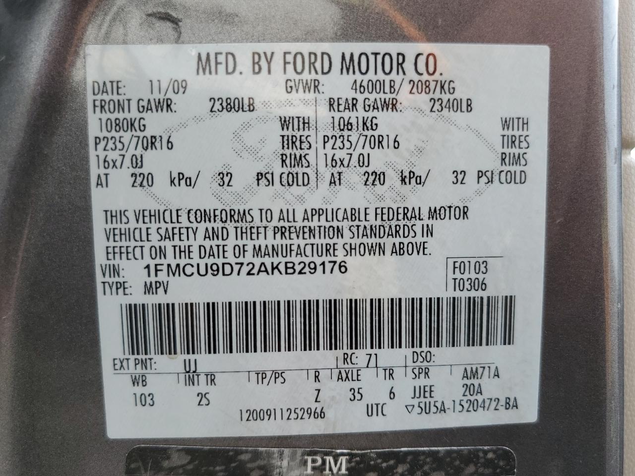 1fmcu9d72akb29176 1FMCU9D72AKB29176 2010 Ford Escape Xlt