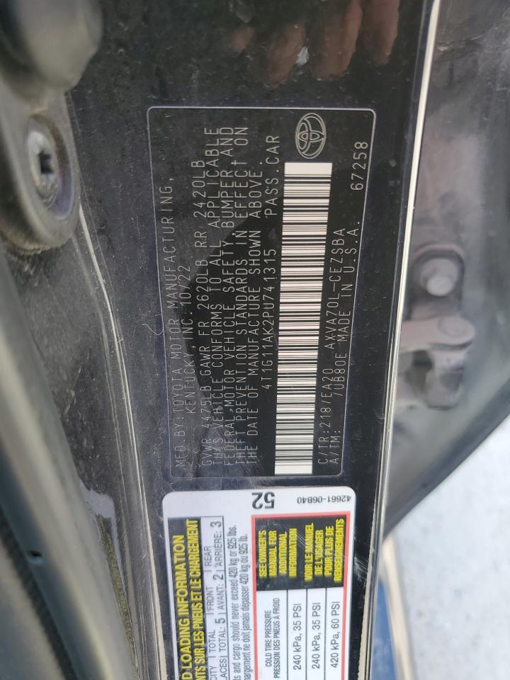 4T1G11AK2PU741315 TOYOTA CAMRY 2023