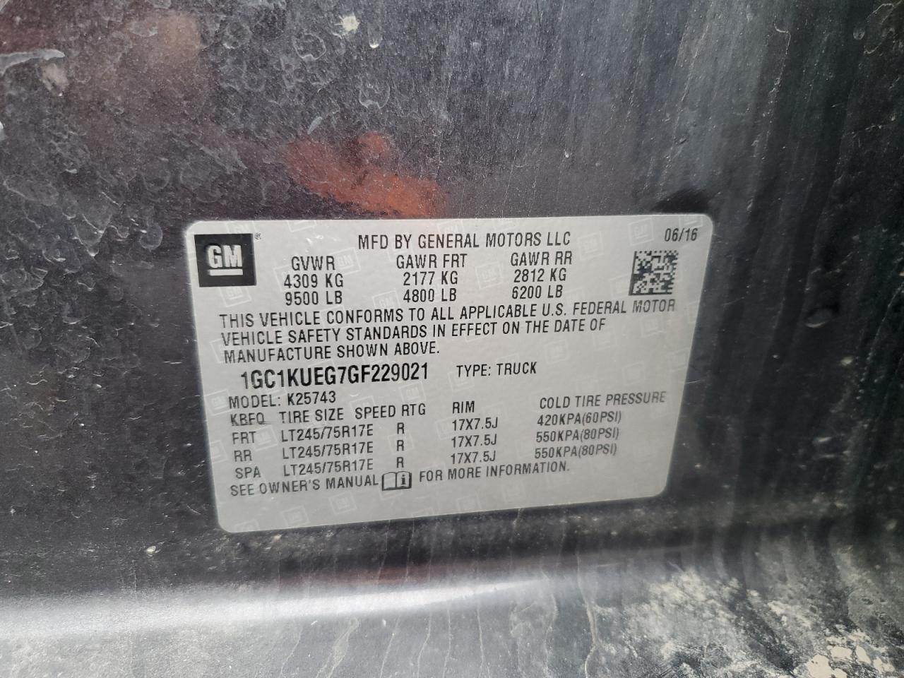 1GC1KUEG7GF229021 CHEVROLET ALL Models 2016