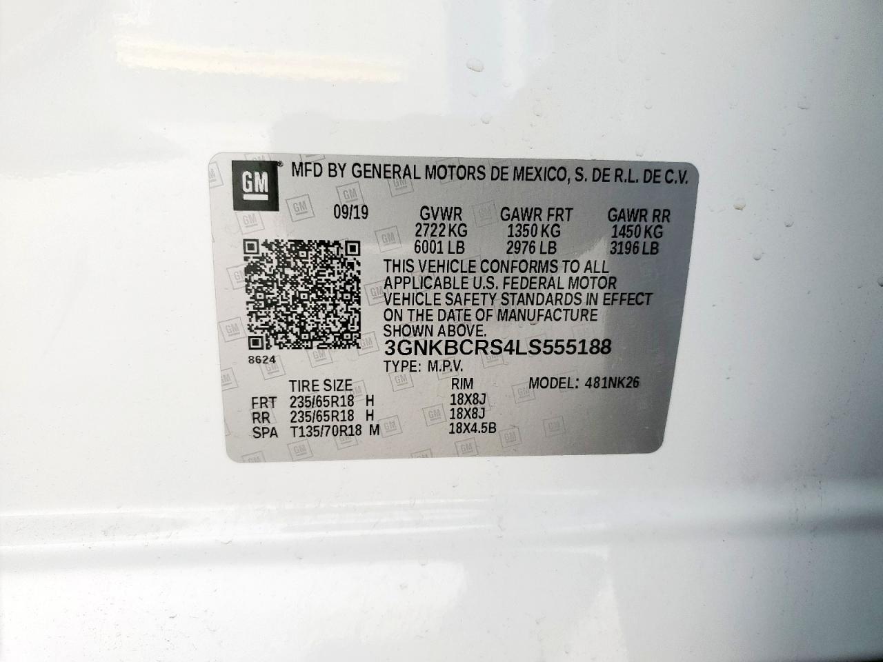 2020 Chevrolet Blazer 2Lt VIN: 3GNKBCRS4LS555188 Lot: 54929635