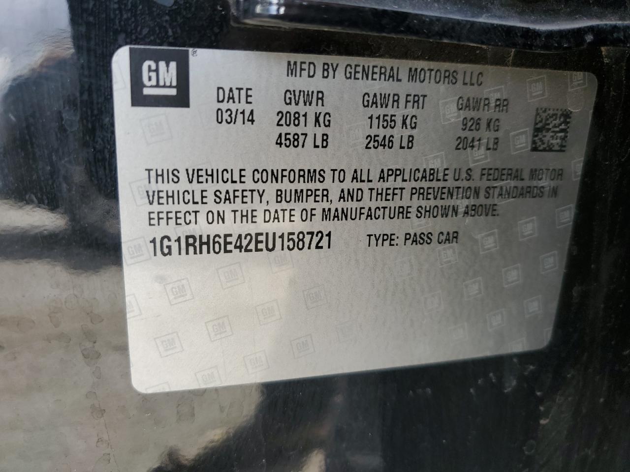 2014 Chevrolet Volt VIN: 1G1RH6E42EU158721 Lot: 50972025